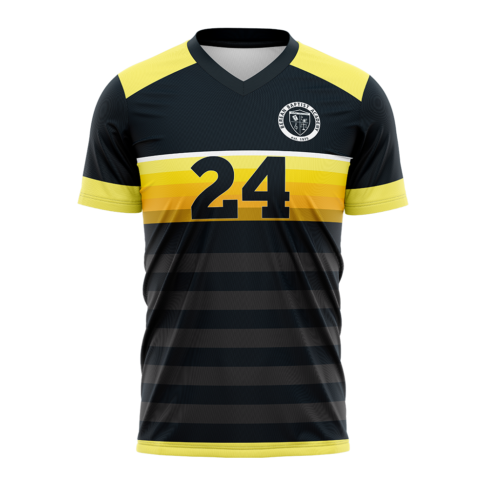 Black and yellow sports jersey with number 24 on a white background