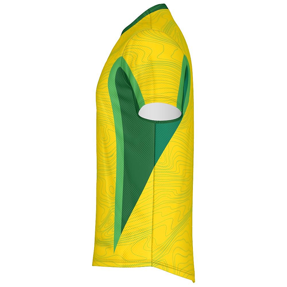 Yellow shirt with topography design and green accents on a white background