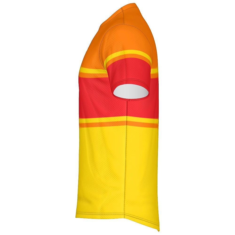 Red, orange and yellow shirt on a white background
