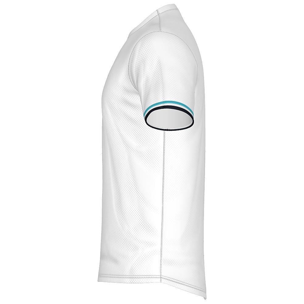 White shirt with blue argyle design on a white background