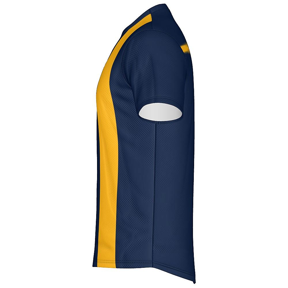 Navy shirt with yellow stripes on a white background