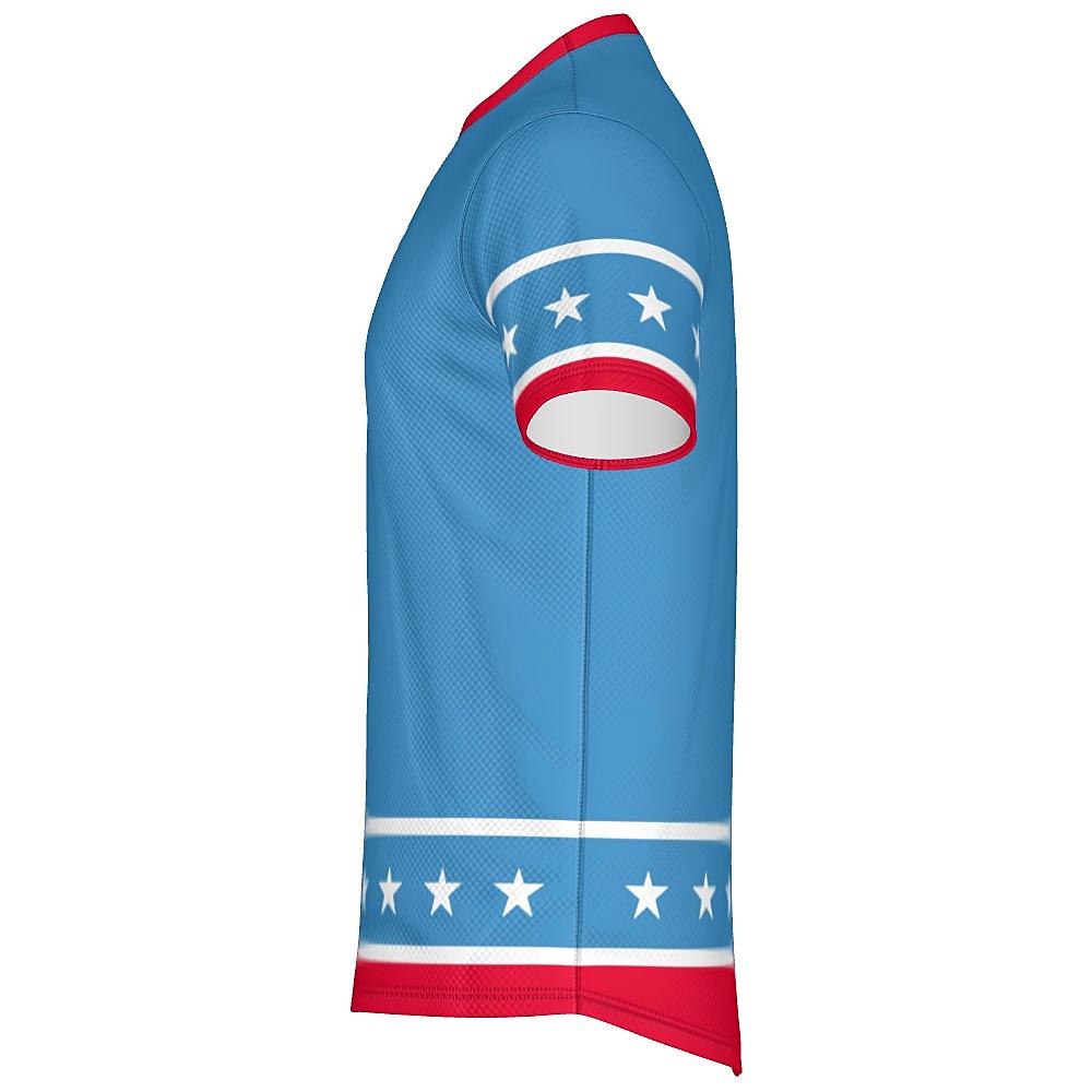Blue shirt with white stars and red stripes on a white background