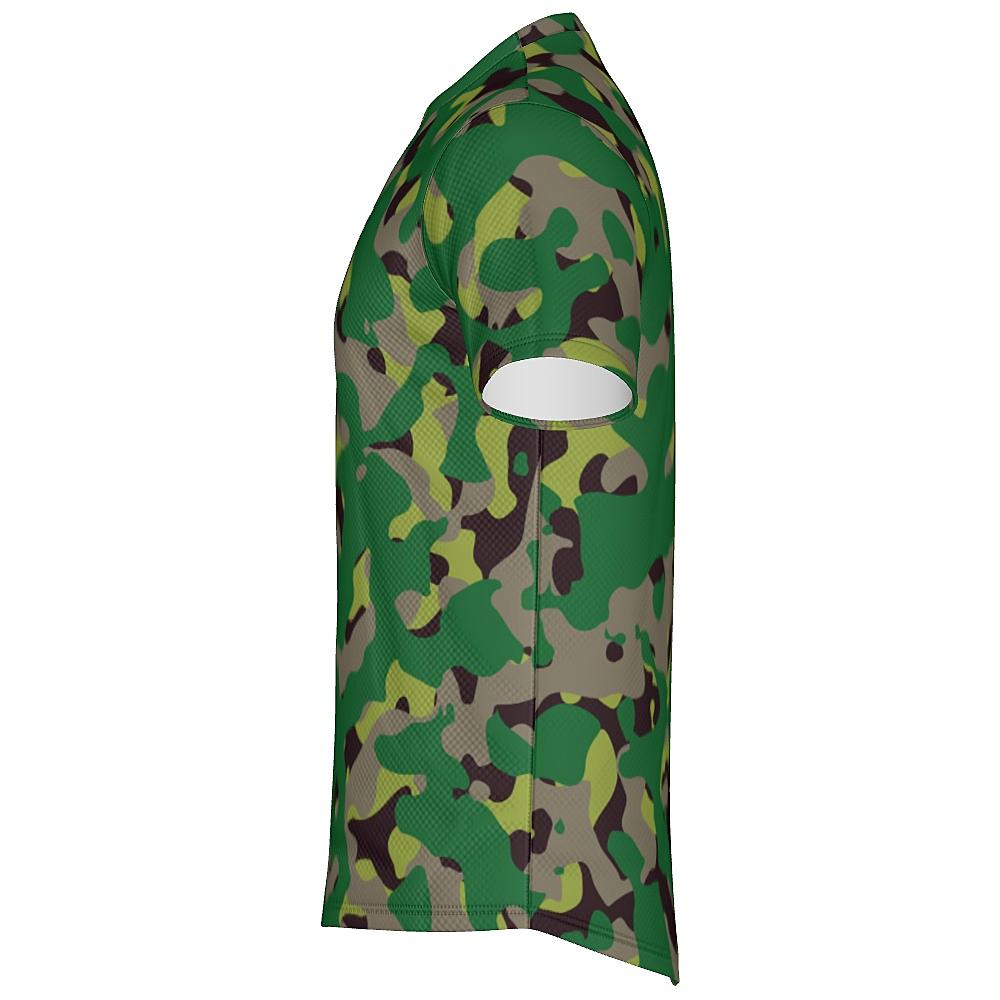 Shirt with green camouflage design on a white background