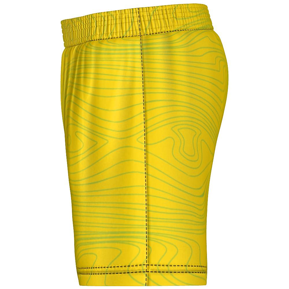Yellow shorts with topographic design on a white background