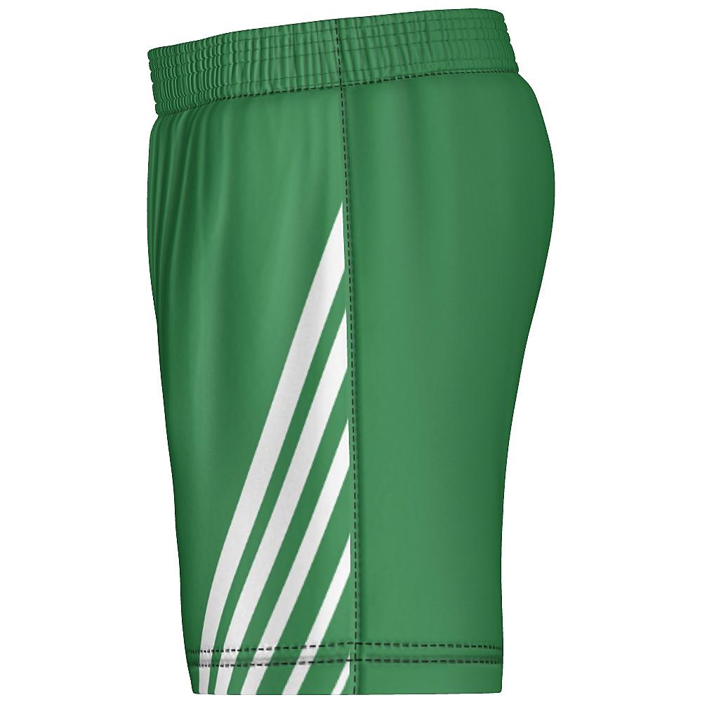 Green shorts with white accents on a white background