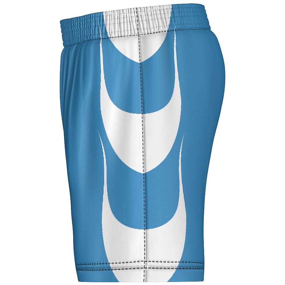 Blue shorts with white accents on a white background