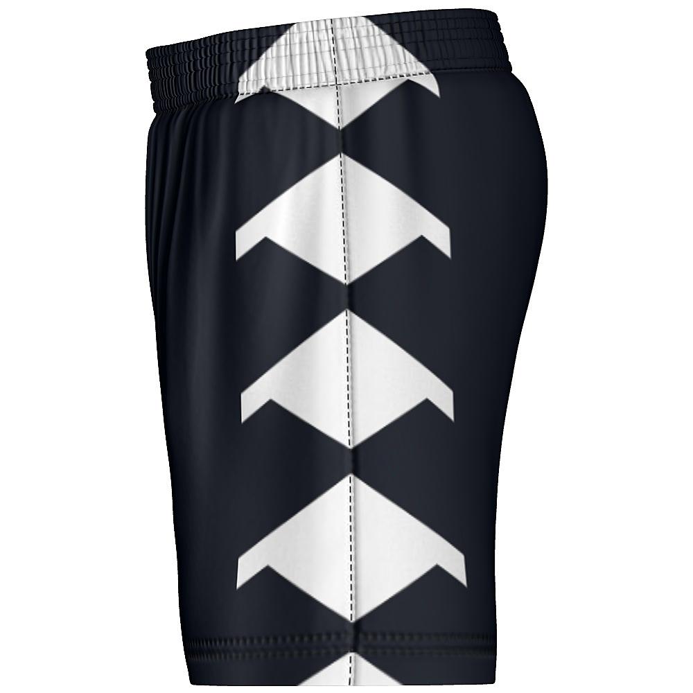 Black shorts with white diamond pattern on sides, on a white background