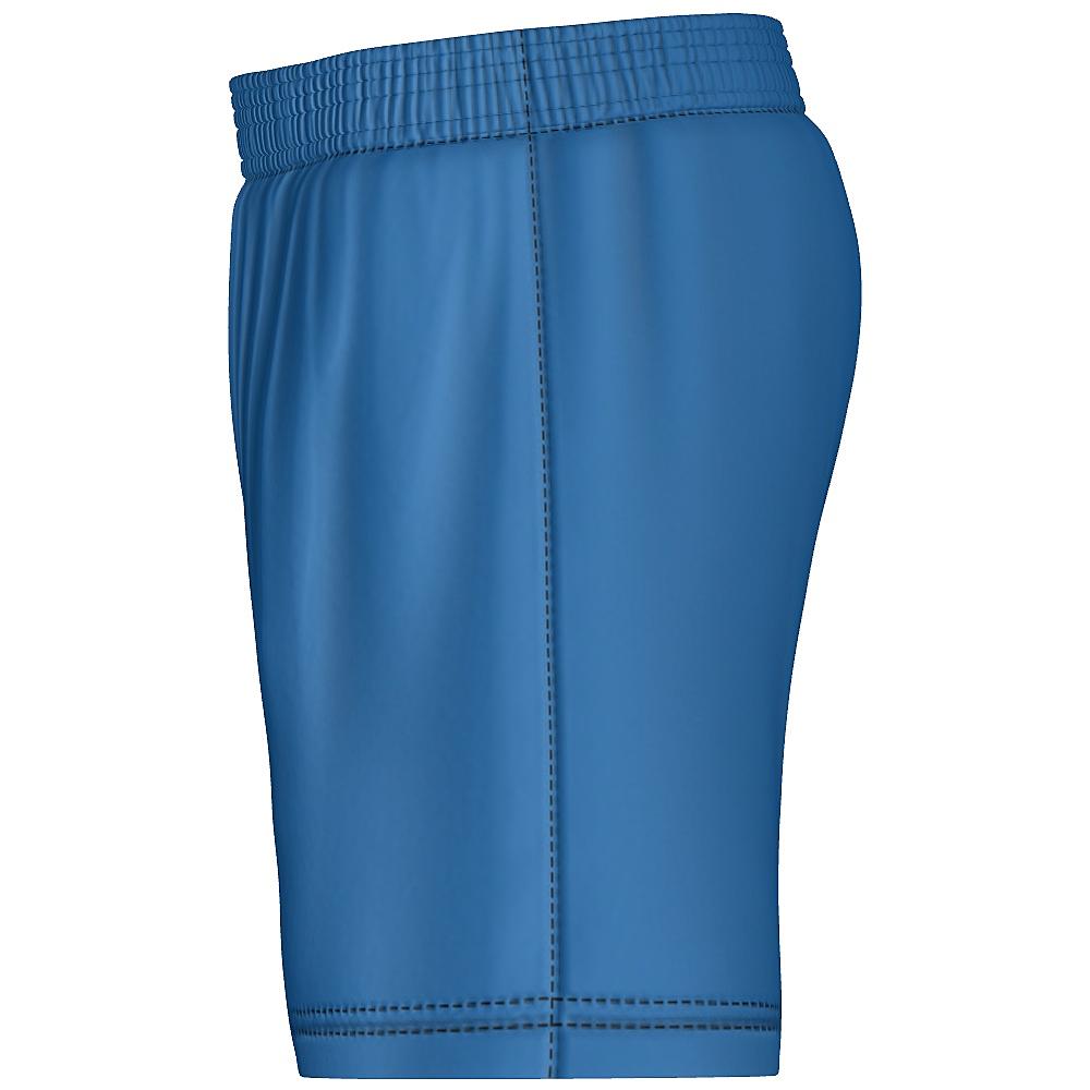 Blue shorts with white bolt-shaped accents on a white background