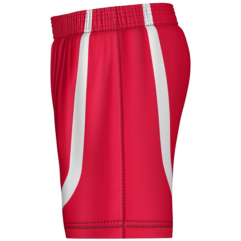 Red shorts with white accents on a white background