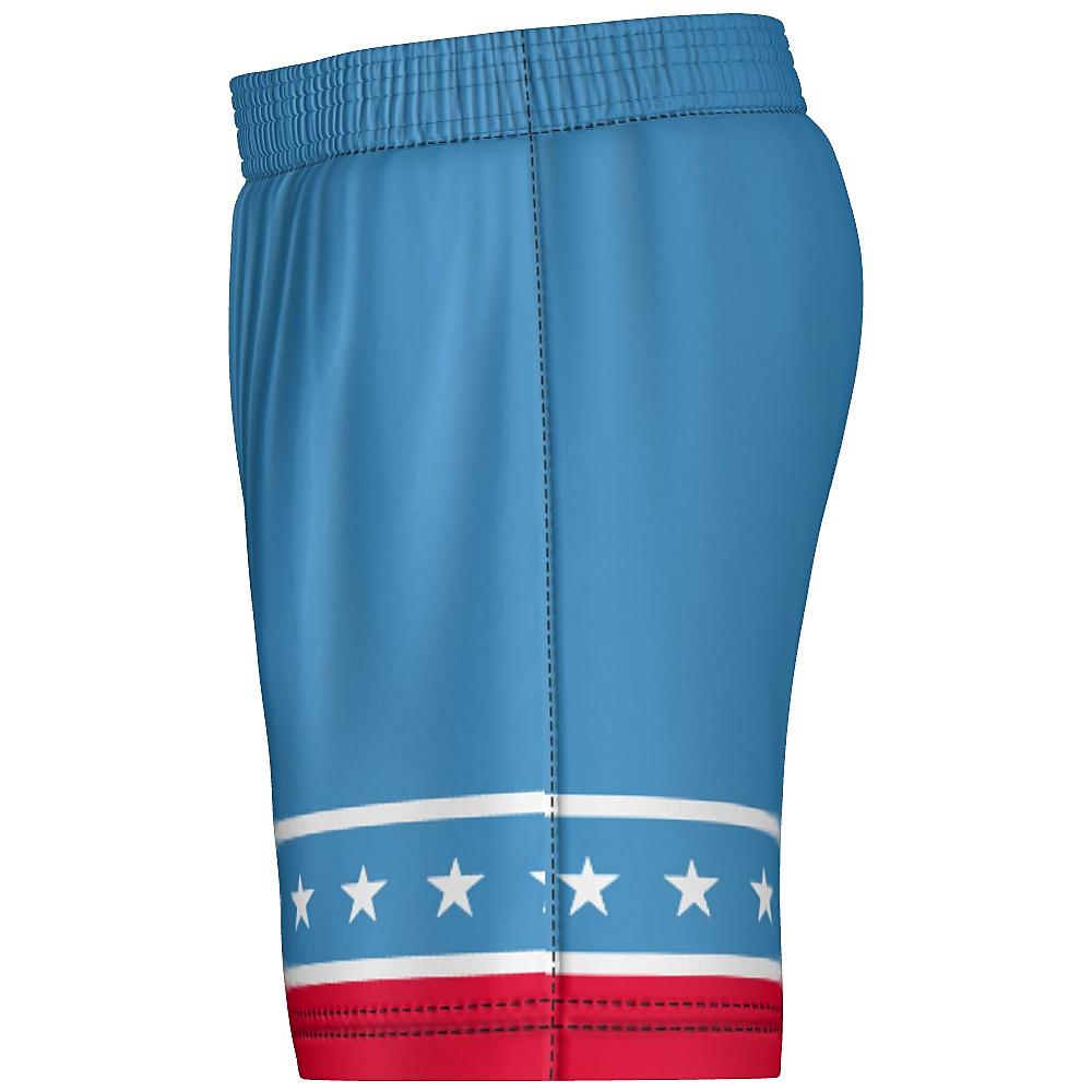 Blue shorts with white stars and red stripes on a white background