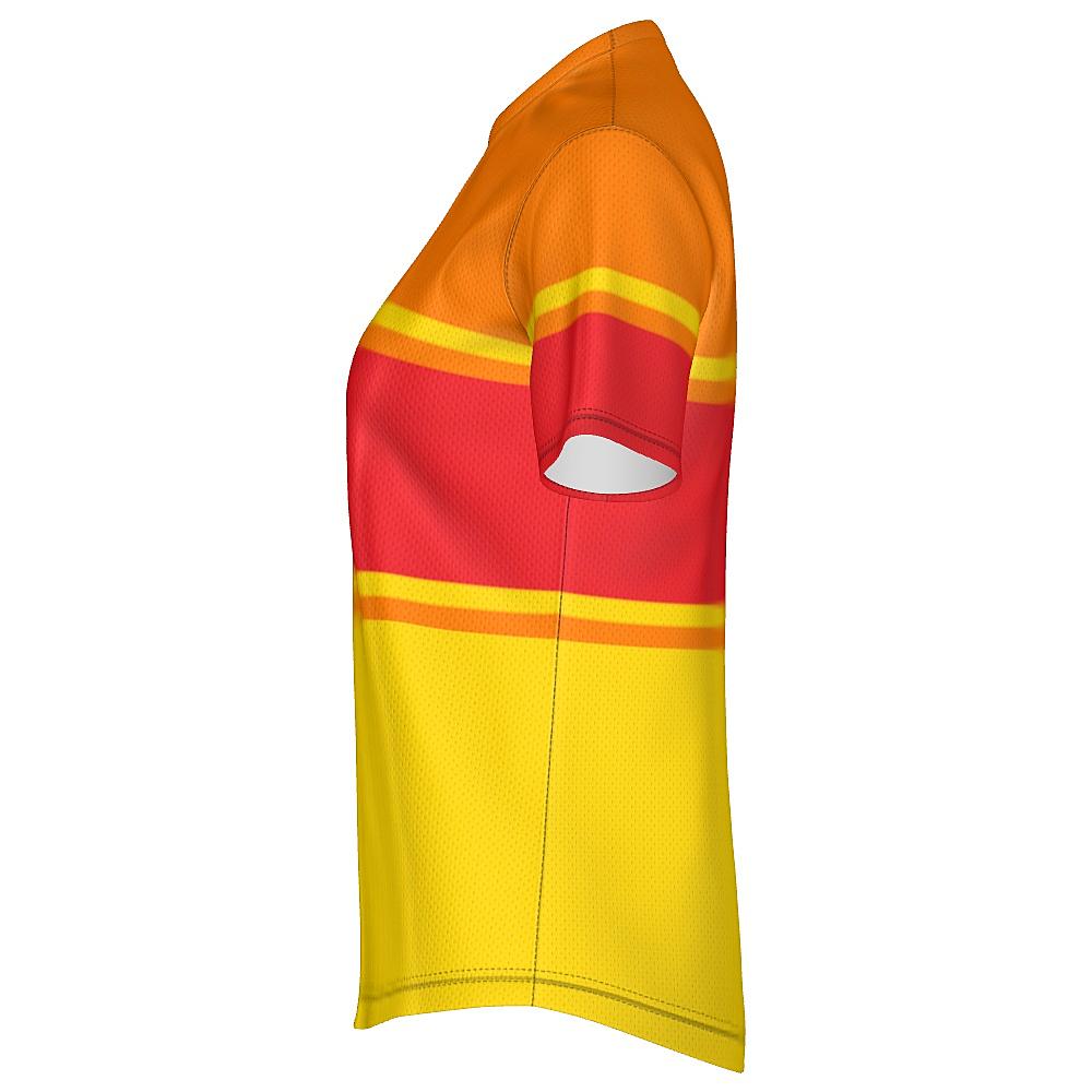 Red, orange and yellow shirt on a white background