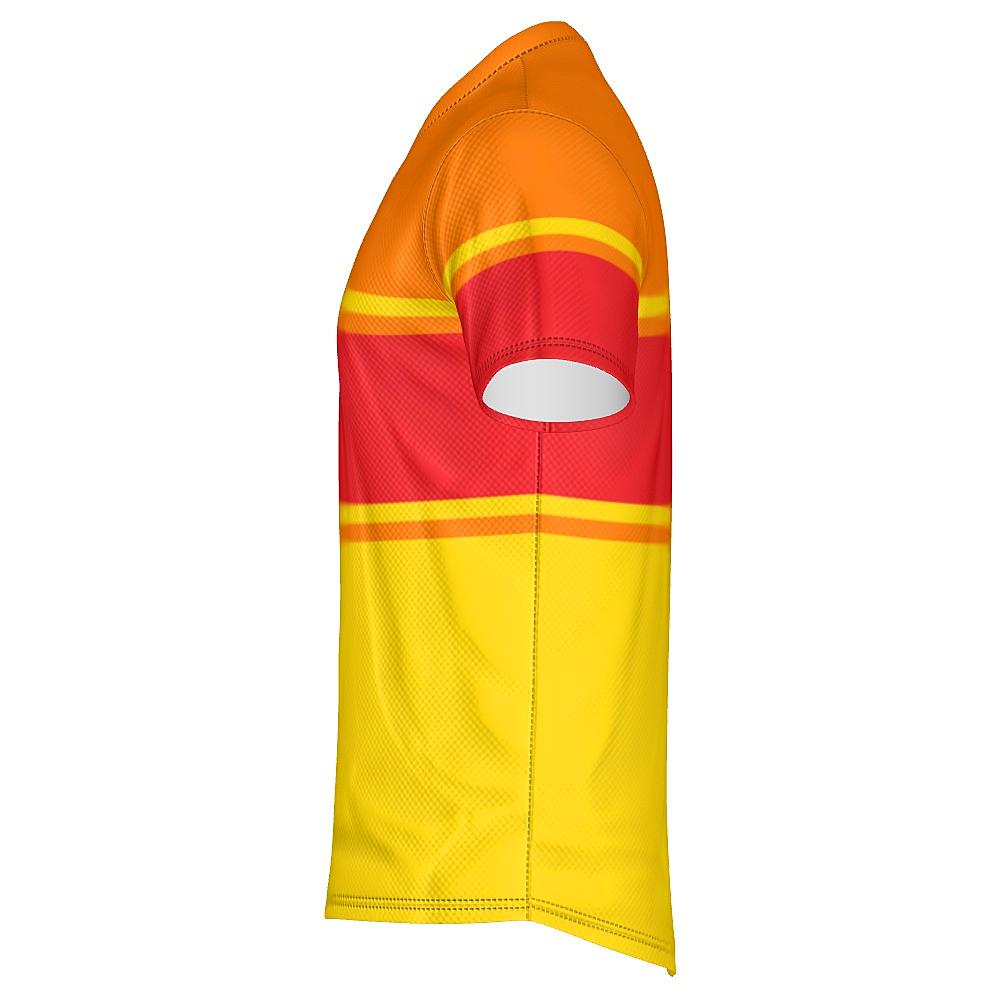Red, orange and yellow shirt on a white background