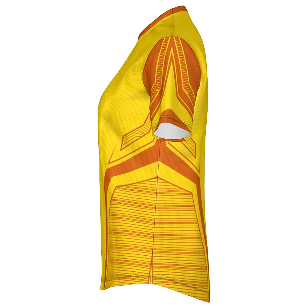 Yellow shirt with orange accents on a white background