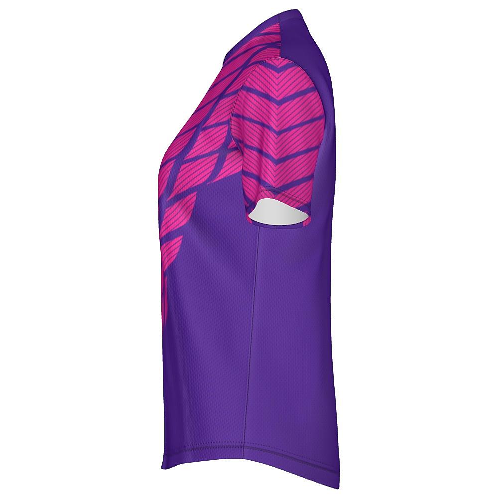 Pink and purple shirt with striped design on a white background