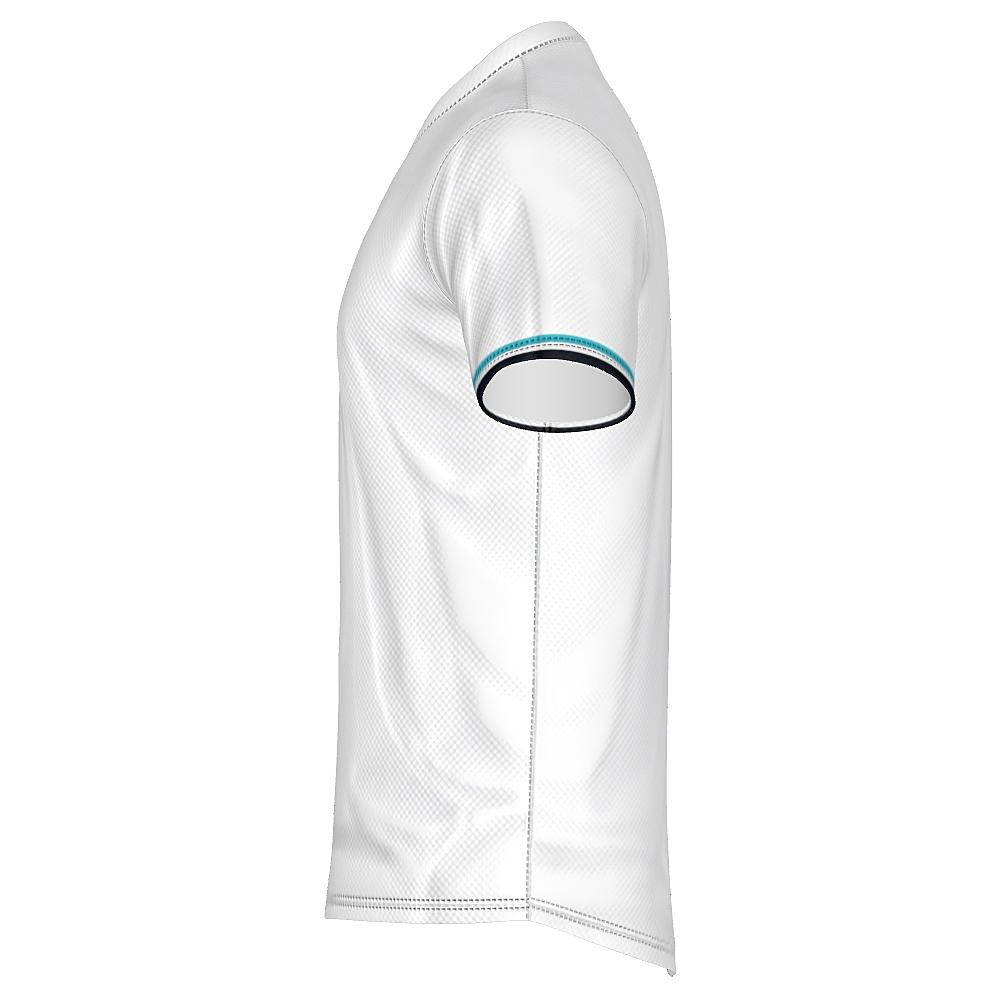 White shirt with blue argyle design on a white background