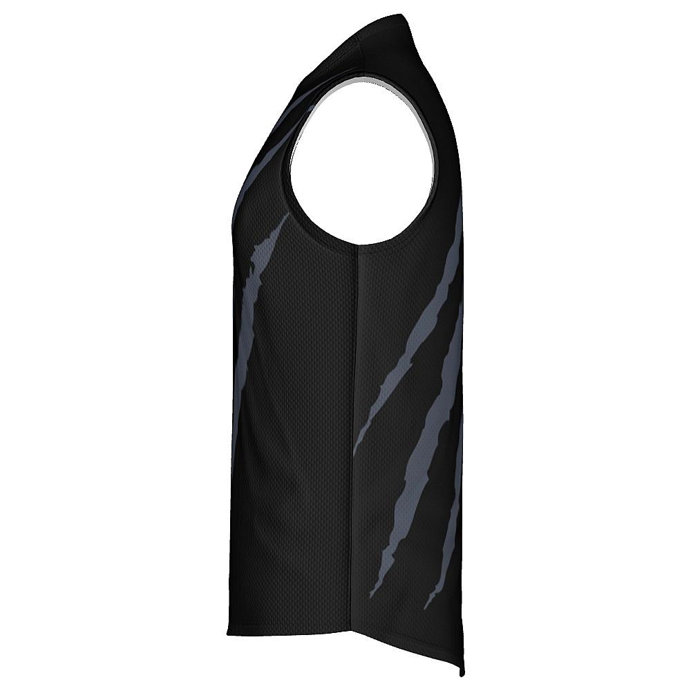 Black sleeveless shirt with grey claw-mark design on a white background