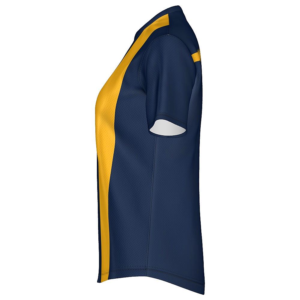 Navy shirt with yellow stripes on a white background