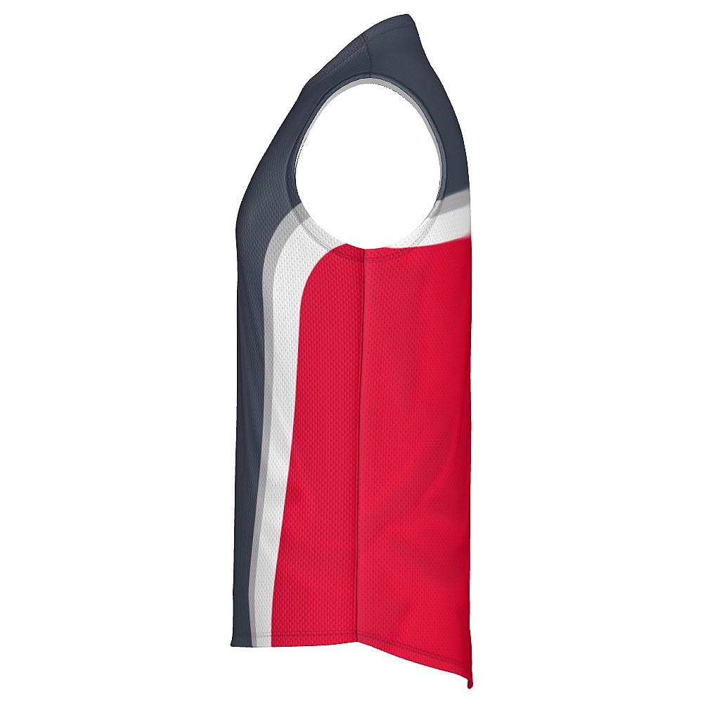 Grey shirt with white and red accents on a white background