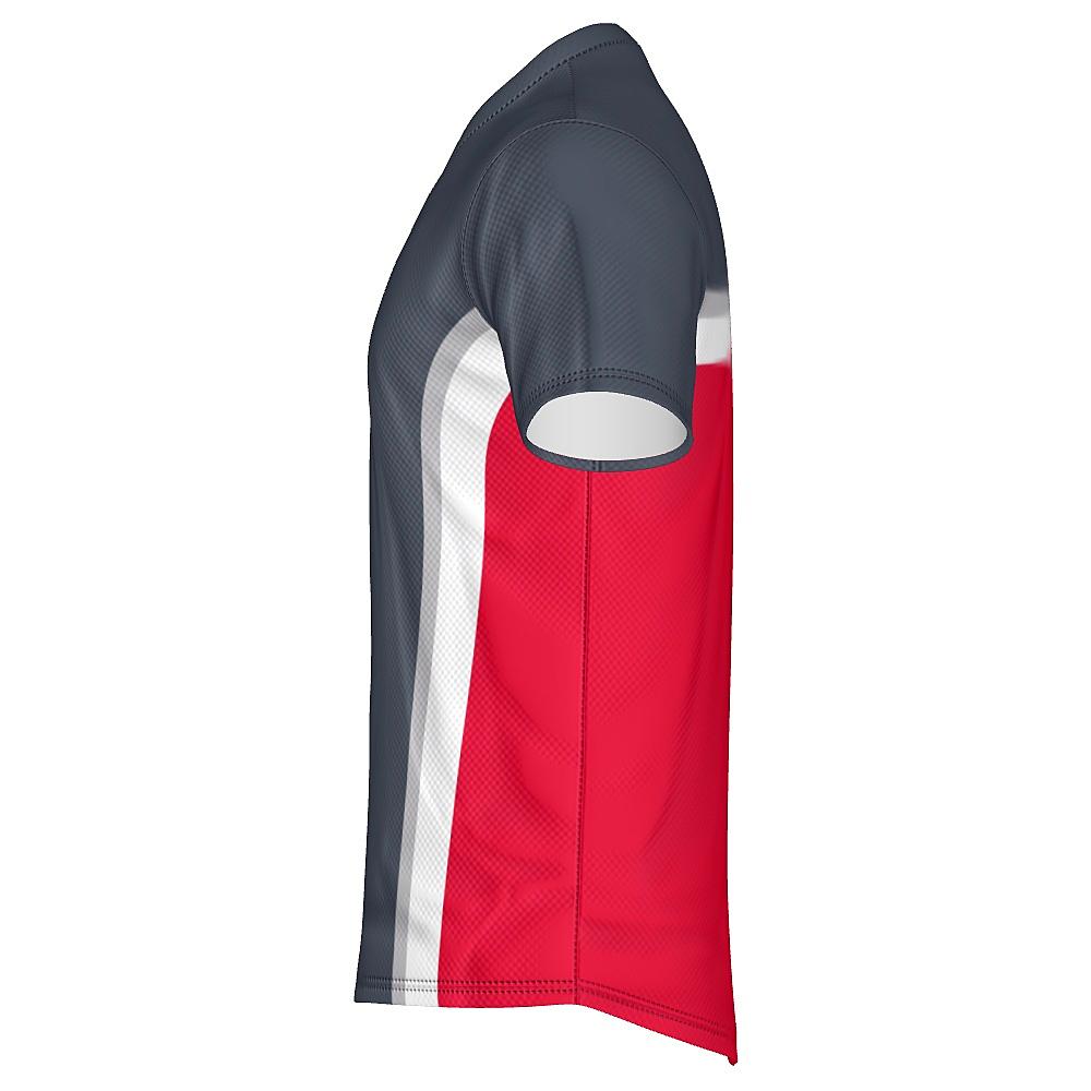 Grey shirt with white and red accents on a white background