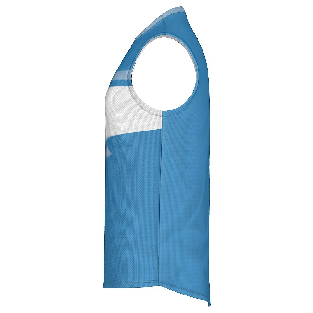Blue sleeveless shirt with contrasting stripes on a white background
