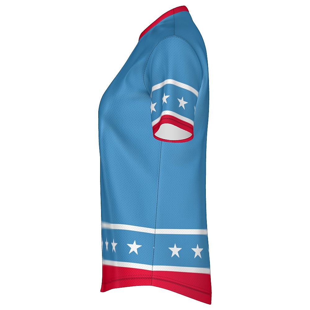 Blue shirt with white stars and red stripes on a white background
