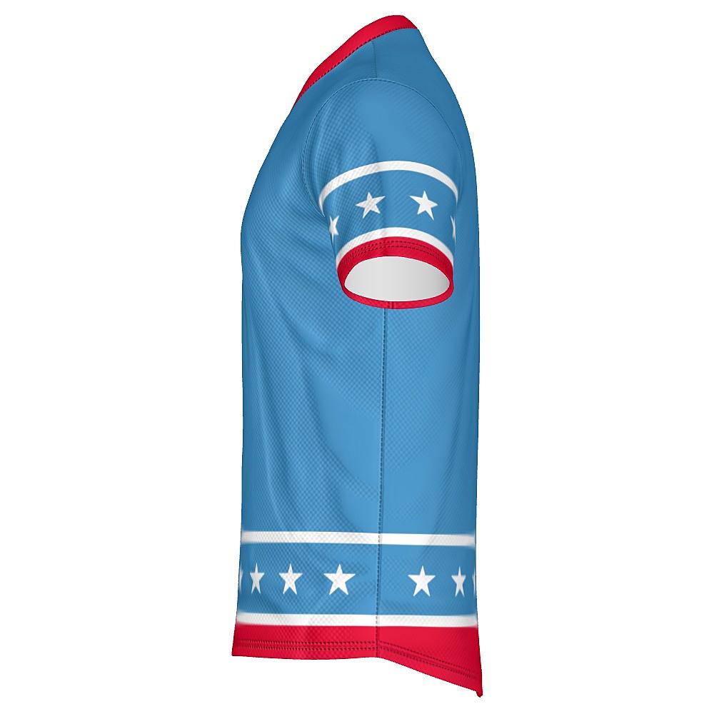 Blue shirt with white stars and red stripes on a white background