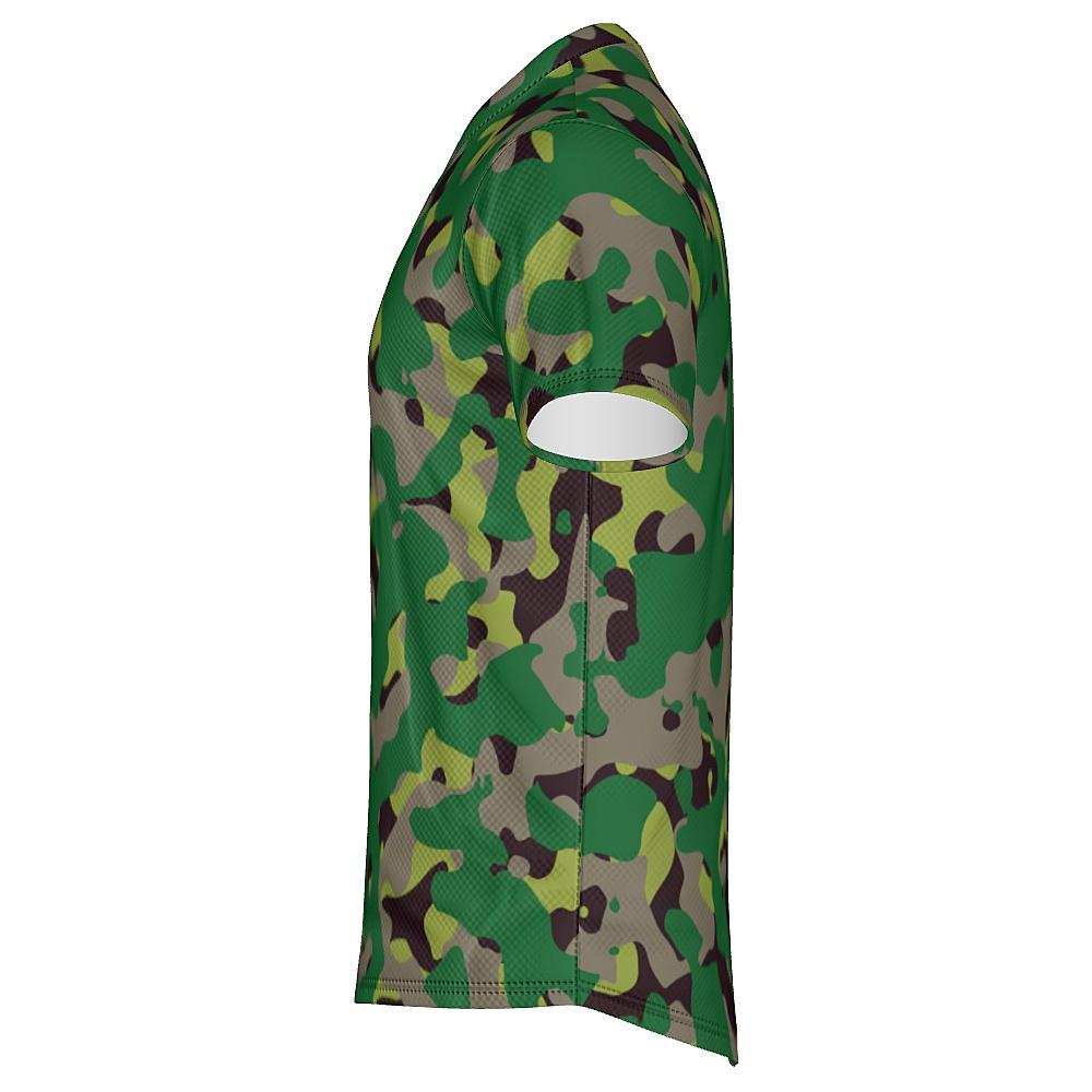 Shirt with green camouflage design on a white background