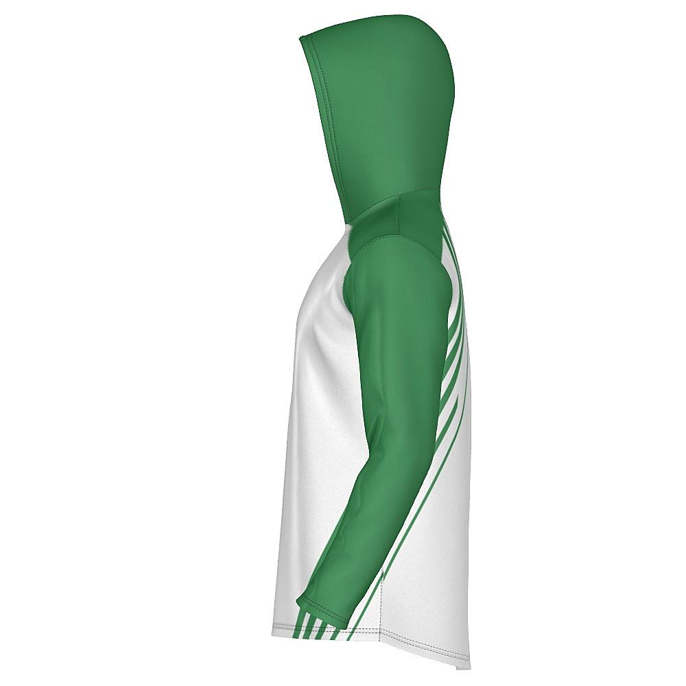 White hoodie with green accents on a white background