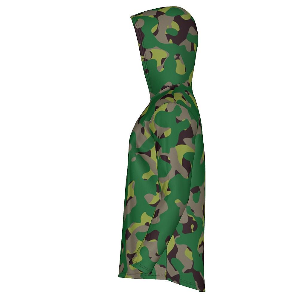 Hoodie with green camouflage design on a white background