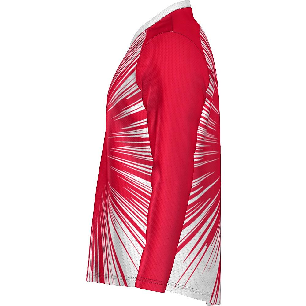 Red long-sleeve shirt with starburst design on a white background
