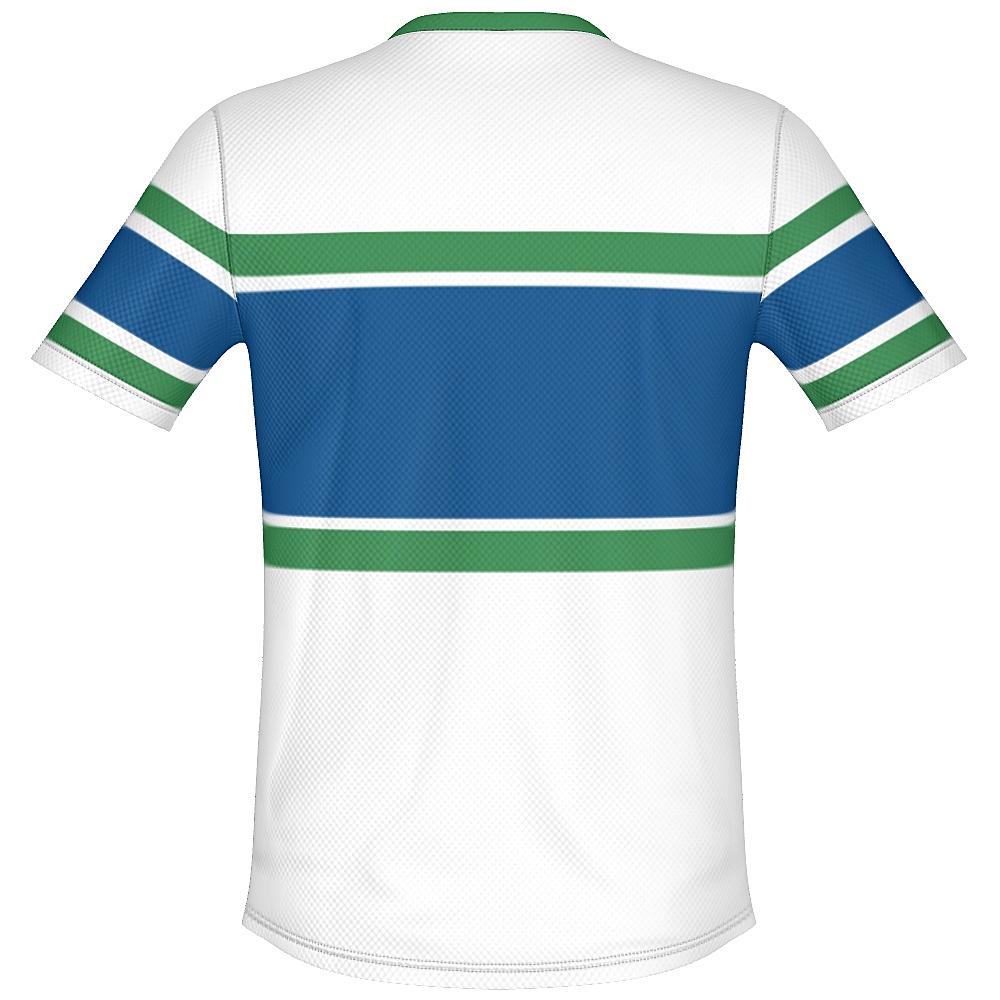 White, blue and green shirt on a white background