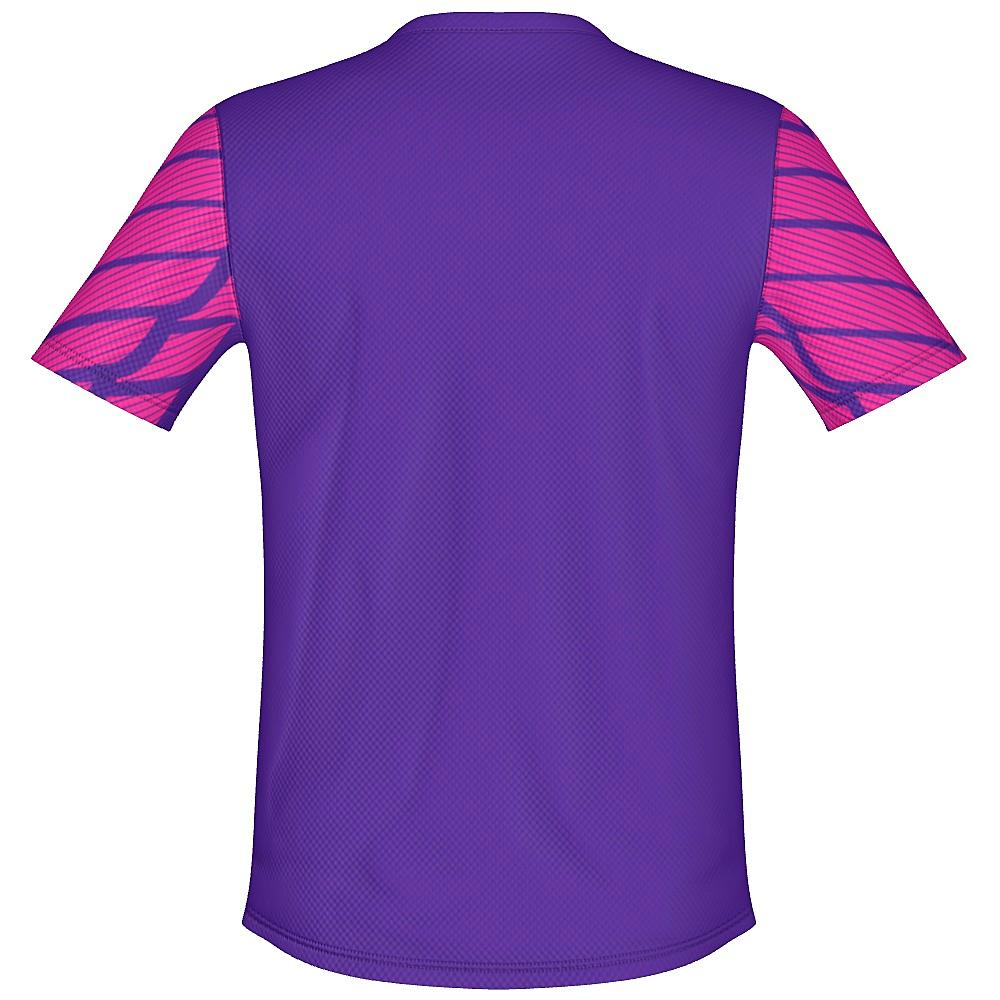 Pink and purple shirt with striped design on a white background