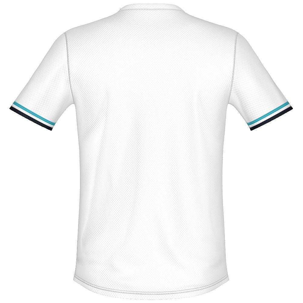White shirt with blue argyle design on a white background