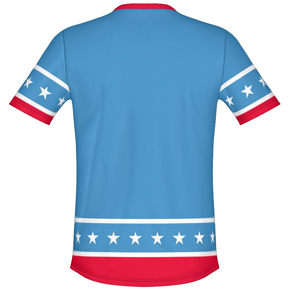 Blue shirt with white stars and red stripes on a white background