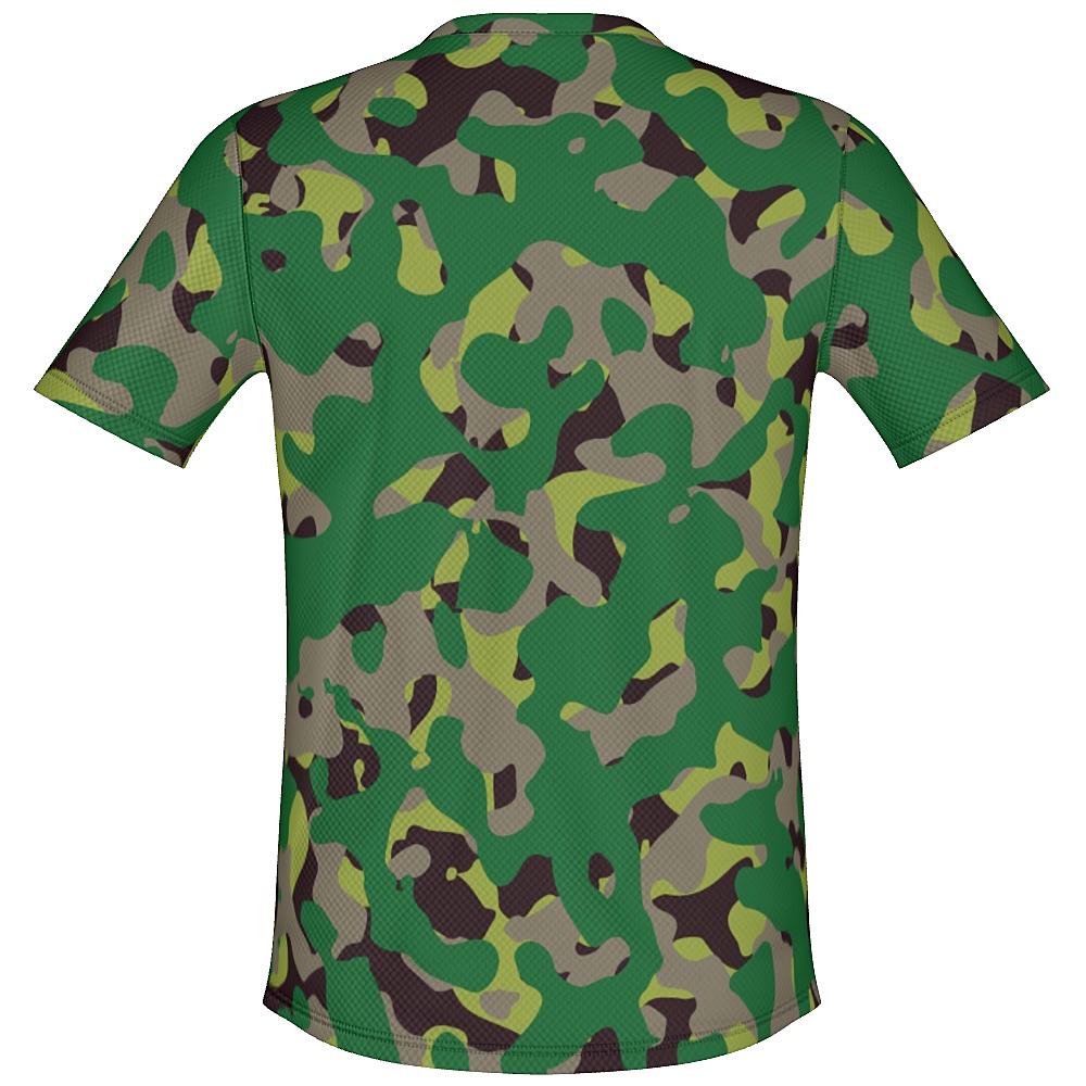 Shirt with green camouflage design on a white background