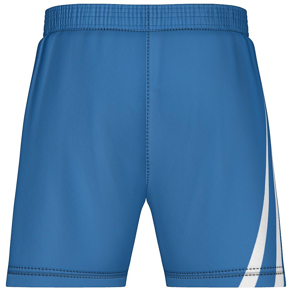 Blue shorts with white bolt-shaped accents on a white background