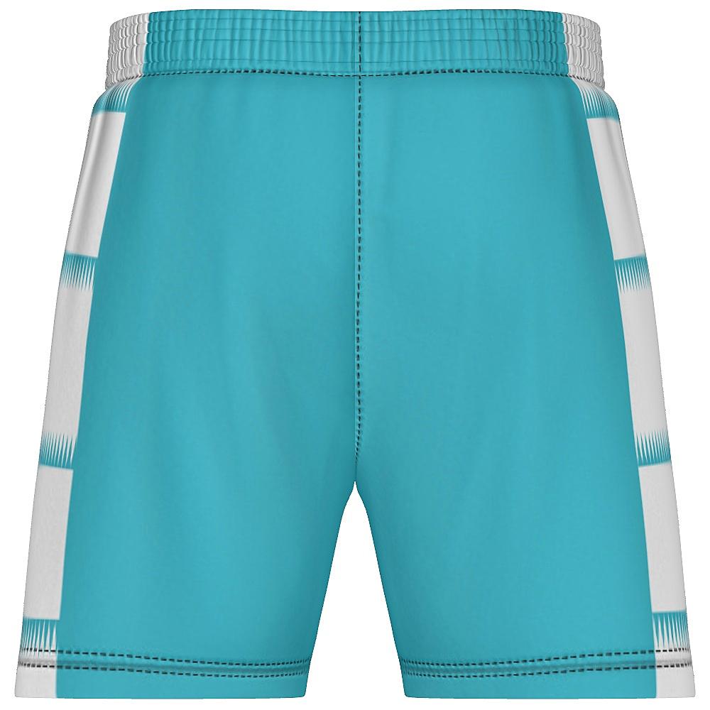 Teal shorts with white side panels featuring sawtooth stripes