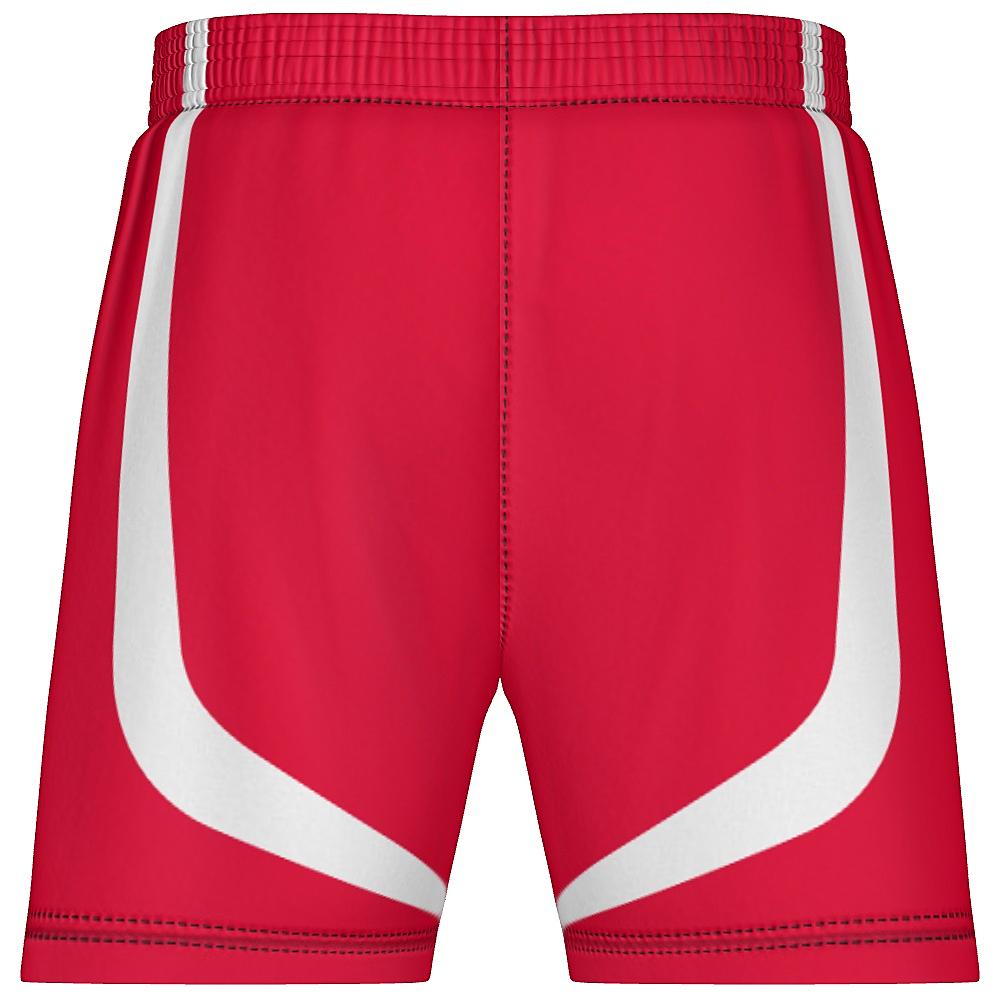 Red shorts with white accents on a white background