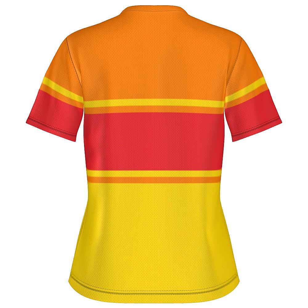 Red, orange and yellow shirt on a white background