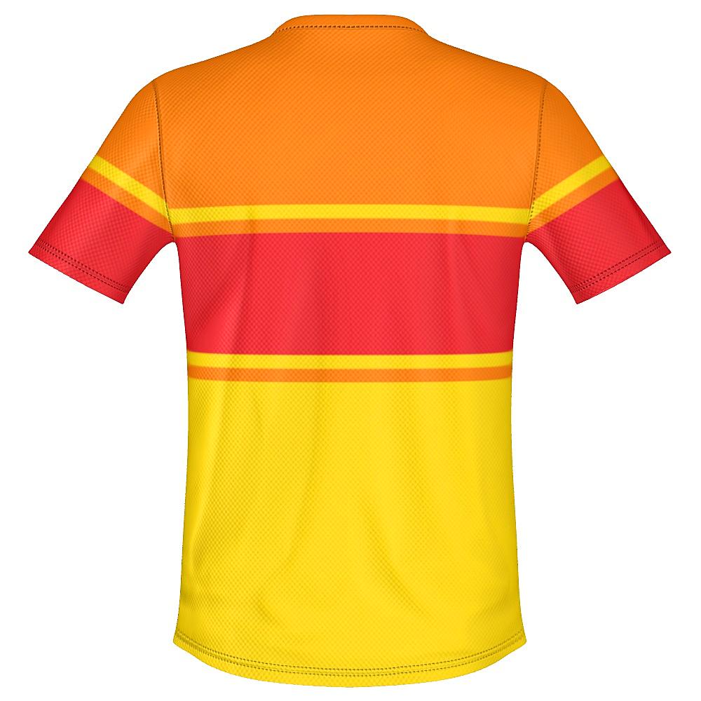 Red, orange and yellow shirt on a white background