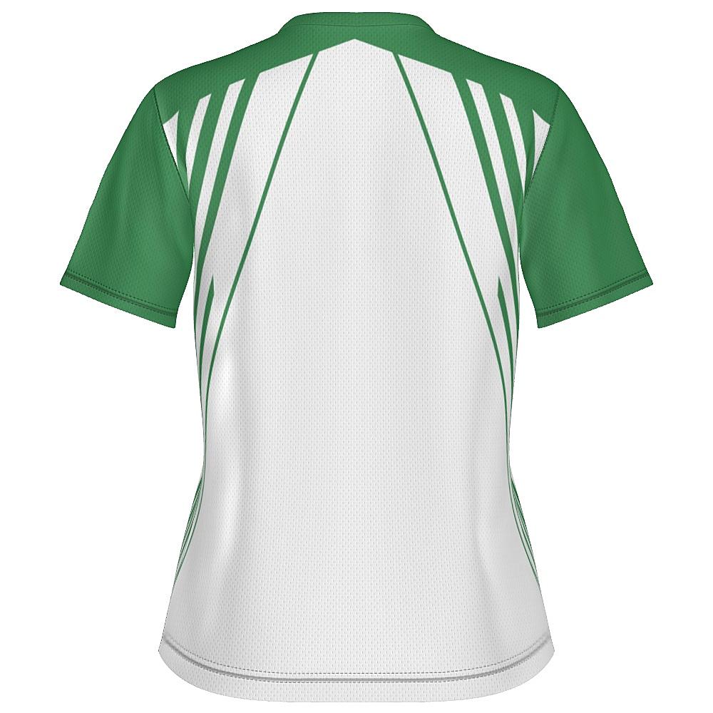 White shirt with green accents on a white background