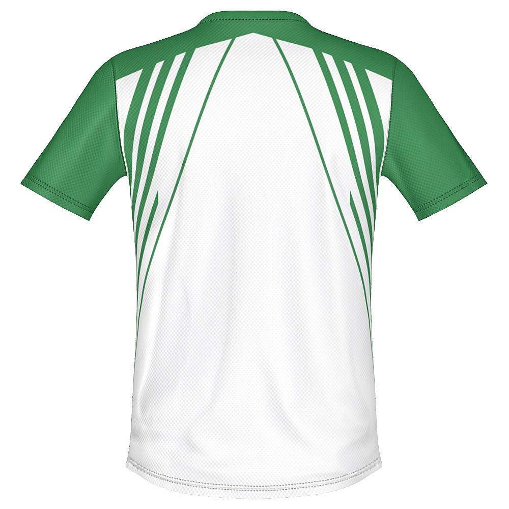 White shirt with green accents on a white background