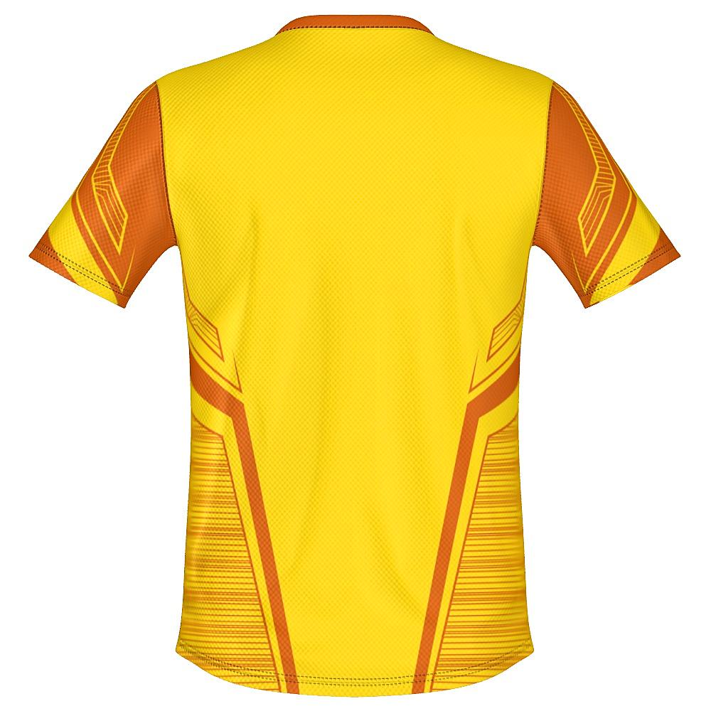 Yellow shirt with orange accents on a white background