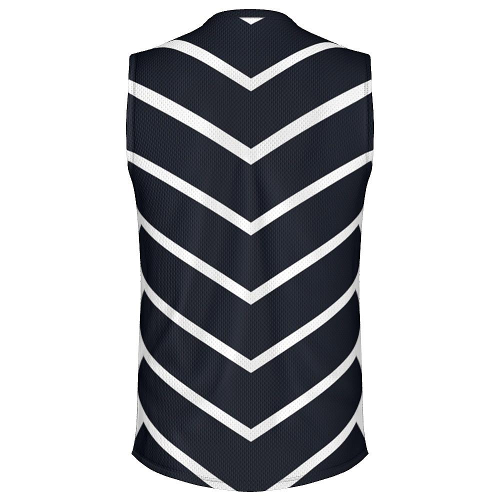 Black sleeveless shirt with white chevrons on a white background