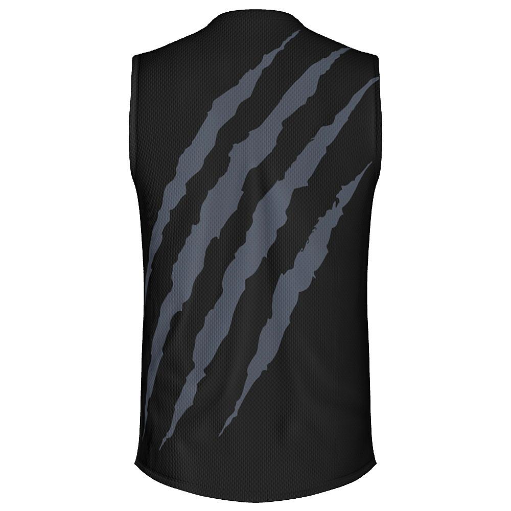 Black sleeveless shirt with grey claw-mark design on a white background