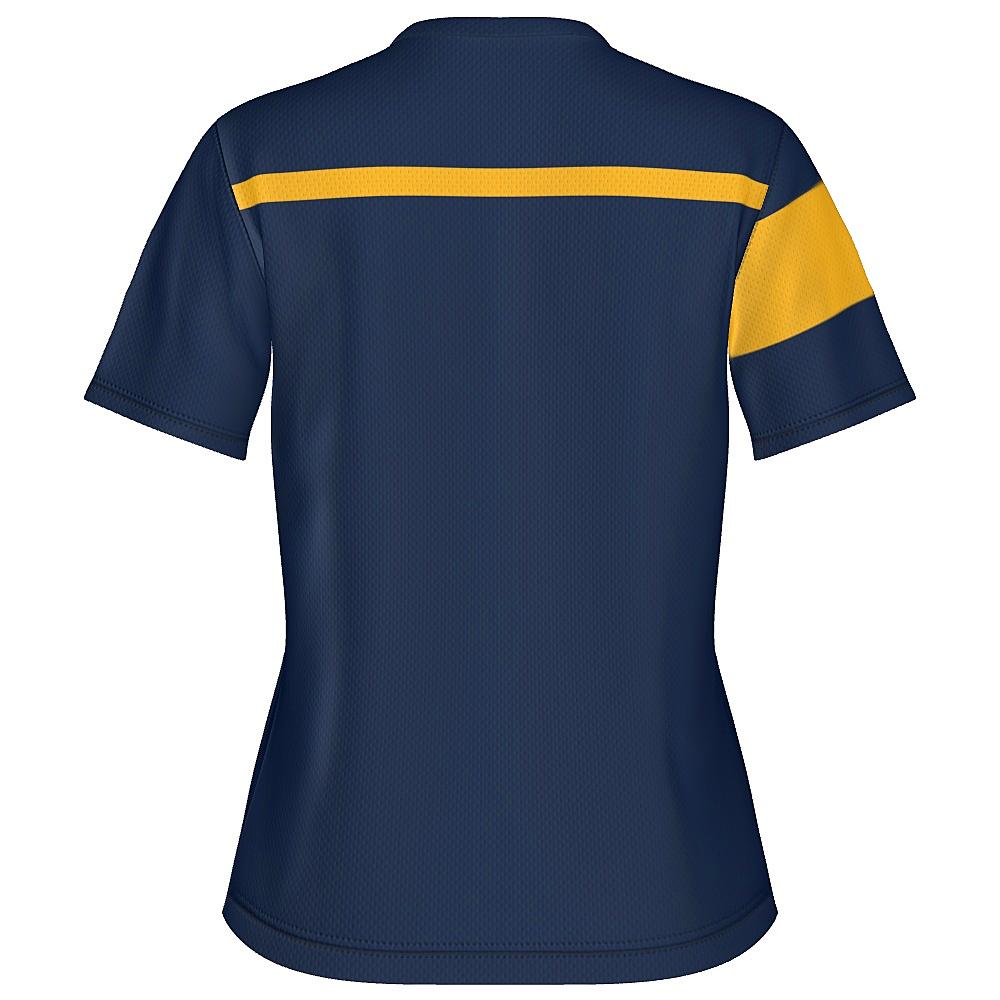 Navy shirt with yellow stripes on a white background