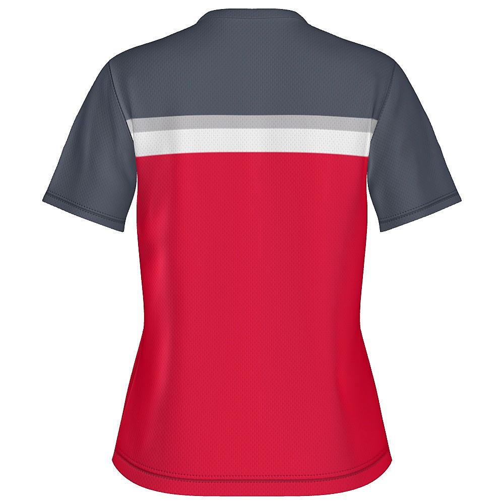 Grey shirt with white and red accents on a white background