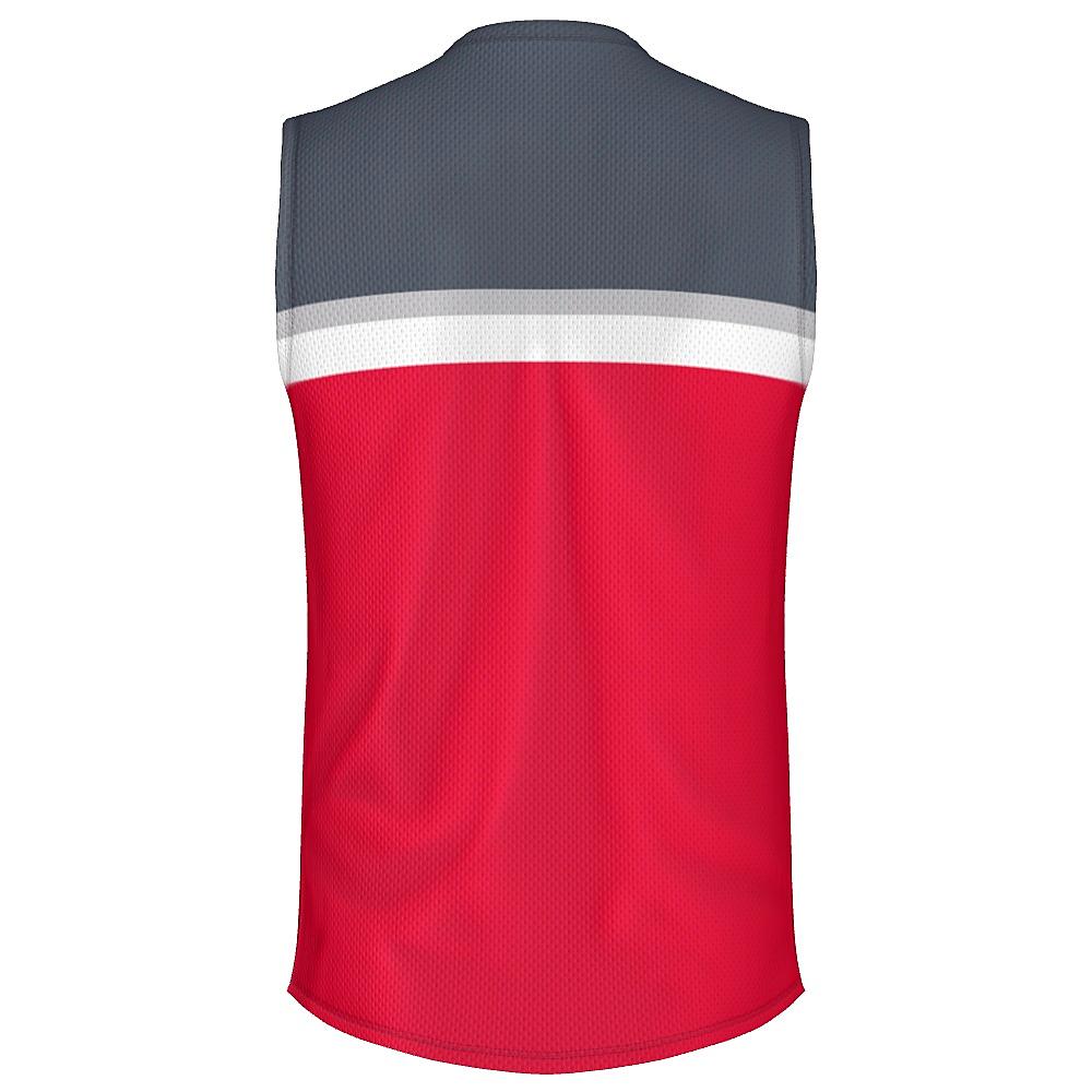 Grey shirt with white and red accents on a white background
