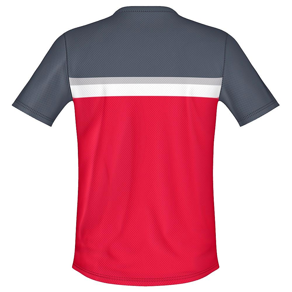 Grey shirt with white and red accents on a white background