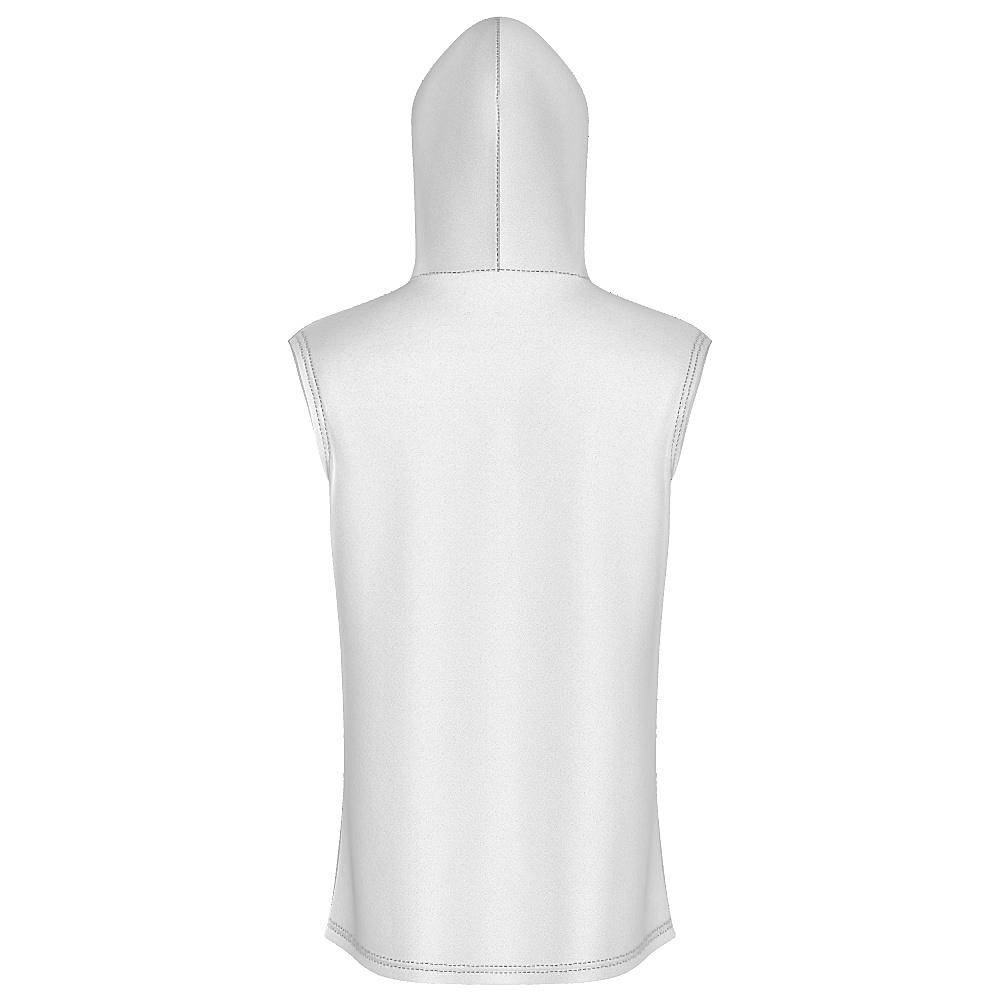 White sleeveless hoodie with blue argyle design on a white background